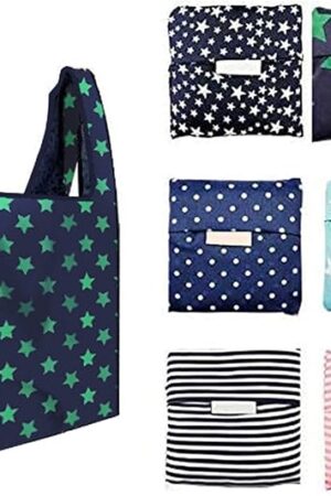 6 Pack Reusable Shopping Grocery Bags with Pouch Foldable, Washable , 35LB Weight Capacity, Heavy Duty Tote, Eco-Friendly Purse Bag Fits in Pocket Waterproof & Lightweight