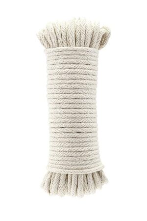 Amazon Basics Natural Cotton Braided Rope, All-Purpose, Clothesline, DIY Crafts, Versatile, Indoor & Outdoor Use, 3/16 Inch x 50 Foot (4.5mm x 15m), Off White