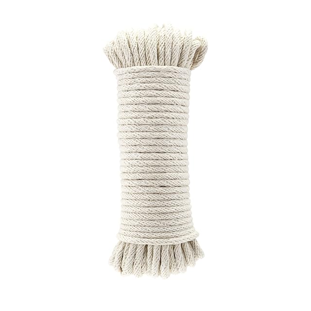 Amazon Basics Natural Cotton Braided Rope, All-Purpose, Clothesline, DIY Crafts, Versatile, Indoor & Outdoor Use, 3/16 Inch x 50 Foot (4.5mm x 15m), Off White