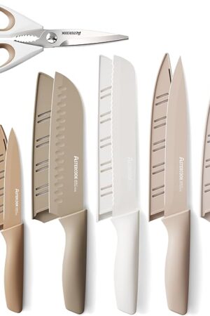 Astercook Knife Set, 13 Pieces Kitchen Knives Set with Healthy Anti-Rust Coating, Dishwasher Safe, Stainless Steel Chef Knife Sets with 6 Blade Guards, Perfect Holiday Gifts for Kitchen