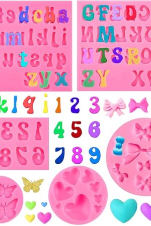 6 PCS Letter Molds for Chocolate Silicone Molds for Cake Decorating Supplies Heart Butterfly Bow Chocolate Fondant Molds for Cupcakes and Desserts