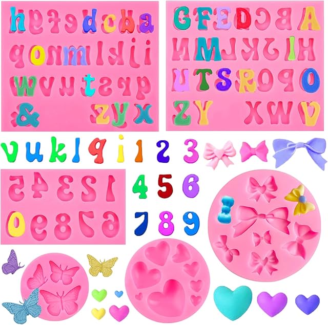 6 PCS Letter Molds for Chocolate Silicone Molds for Cake Decorating Supplies Heart Butterfly Bow Chocolate Fondant Molds for Cupcakes and Desserts