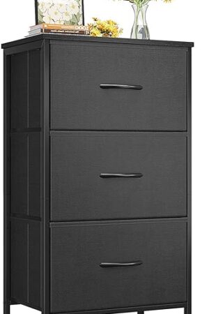 AODK Dresser for Bedroom Nightstand Small Dressers Chest of Drawers End Table for Living Room, Closet Dresser with 3 Storage Drawers Organizer Clothes, Black
