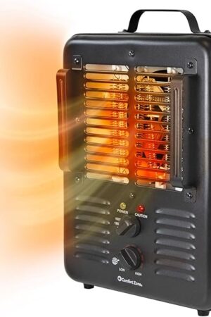Comfort Zone Electric Portable Utility Space Heater with Adjustable Thermostat, Overheat Protection, & Tip-Over Switch, 1500W, CZ799BK
