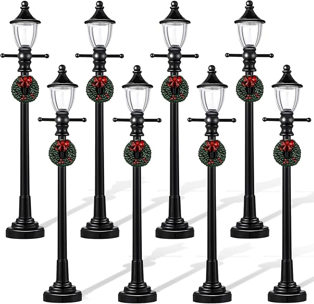 The Honoson Christmas Village Accessories Christmas Mini Street Light Models Miniature Lamp Post Dollhouse Small Street Lamp, Age Over 6 Years(8 Pieces,Novel Style)