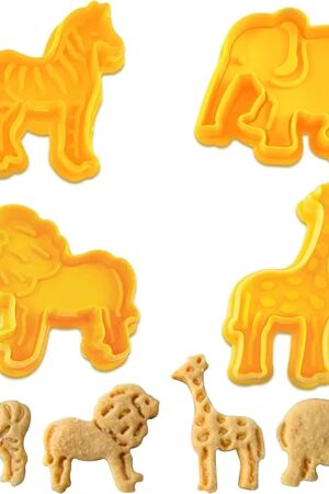 4 Piece Set Animal Cookie Cutters Zoo Animals Cookie Cutters Fondant Cutters Shapes Perfect for Baking Elephant, Giraffe, Lion, Zebra Shapes Cookie Cutter DIY Baking Mold for Kids
