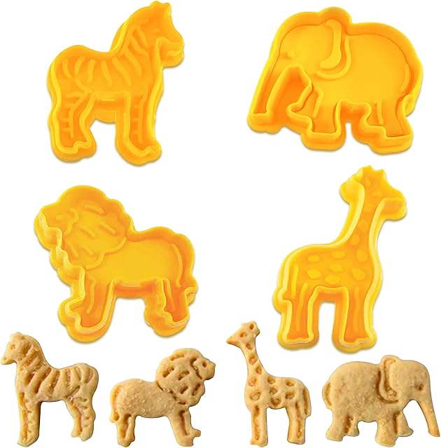 4 Piece Set Animal Cookie Cutters Zoo Animals Cookie Cutters Fondant Cutters Shapes Perfect for Baking Elephant, Giraffe, Lion, Zebra Shapes Cookie Cutter DIY Baking Mold for Kids