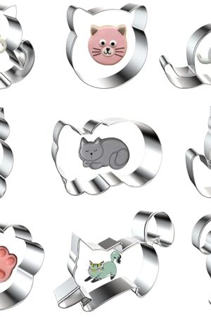 9 PCS Cat Cookie Cutters Set, Assorted Cat Shape Metal Cookie Cutters, Cat Face, Cat Butt, Cat Paw Cookie Cutters Molds for Baking Cat Party Supplies