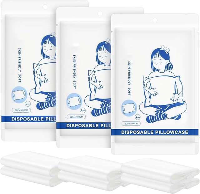 Cosmos 6 Pcs Disposable Pillowcases, 32 x 20 Inch Travel Single Use Pillow Case Non Woven Pillow Covers Individually Wrapped Portable Pillow Sheets for Business Trips Hotels Bedding Supplies