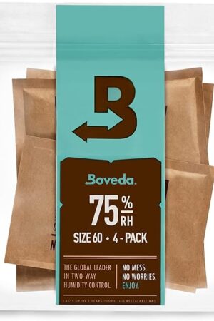 Boveda 75% Two-Way Humidity Control Packs Fix Major Moisture Loss in Non-Plastic Humidifier Boxes – Size 60 – 4 Pack – Moisture Absorbers – Humidifier Packs – Hydration Packets in Resealable Bag