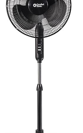 Comfort Zone Electric Oscillating Pedestal Fan, Stand Fan, 16 inch, 3 Speed, 90 Degree Oscillating Head, Adjustable Height and Tilt, Airflow 7.48 ft/sec, Ideal for Home, Bedroom & Office, CZST161BTEBK