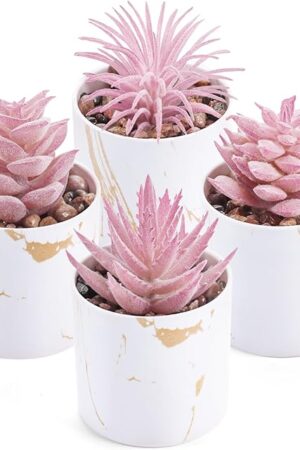 Der Rose 4 Packs Fake Succulents Plants Artificial Indoor for Pink Room Bathroom Decor Office Desk Accessories for Women