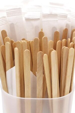 200PCS 5.5 in Individually Wrapped in Paper Wooden Coffee Stirrers, A+++Level Smooth Rounded Edges Wood Sticks for Daily Use or Other DIY Craft Design (200pcs)