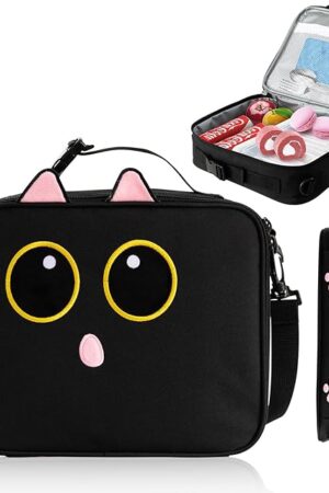 Black Cat Insulated Lunch Bag lonchera for Teen Girl Boy Kid Bento Box Reusable Large Capacity Portable Waterproof Leakproof with Name Tag to School Office Picnic Travel (1PCS Lunch Bag)