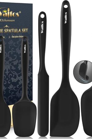 Walfos Silicone Spatula Set of 5 - (600°F) High Heat Resistant Kitchen Scraper Spatulas, One-Pieces Seamless Design, Perfect for Cooking Mixing & Baking - BPA Free and Dishwasher Safe,black