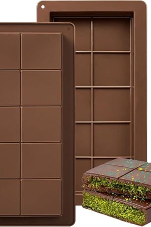 Dubai Chocolate Mold 2 Pack,0.79 Inch Deep Large and Thick Silicone Chocolate Bar Molds for Stuffed Bar,Big Chocolate Candy Bar Mold for Filling Knafeh Pistachio Kit
