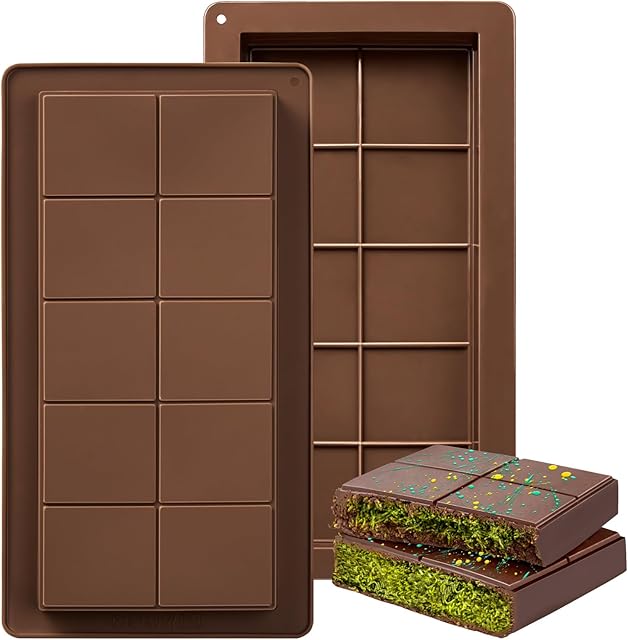 Dubai Chocolate Mold 2 Pack,0.79 Inch Deep Large and Thick Silicone Chocolate Bar Molds for Stuffed Bar,Big Chocolate Candy Bar Mold for Filling Knafeh Pistachio Kit
