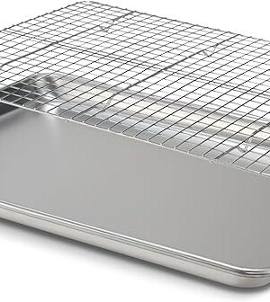 Checkered Chef Quarter Sheet Pan with Wire Rack for Cooking - 1/4 Sheet Pan, 13" x 9.5" Aluminum Cookie Sheets and Stainless Steel Cooling Rack for Baking