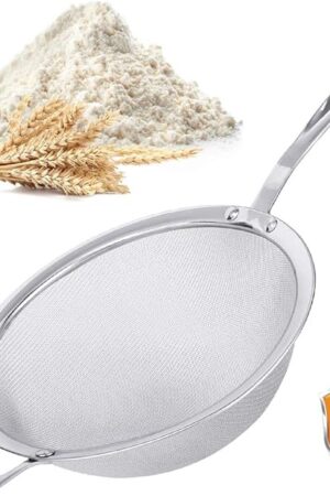 9" Large Mesh Strainer, Stainless Steel 18/8 Extra Fine Quinoa Sieve, with Solid Sturdy Handle, Flour Filter with Wider Hook