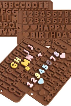4 PCS Silicone Chocolate Molds, Silicone Letter Molds and Number Chocolate Mold with Happy Birthday Cake Decorations Symbols, Candy & Chocol Mold for Cookie Ice Candy (4 Letter Moulds)