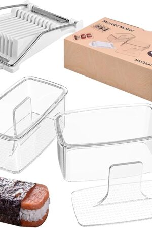 3-Piece Clear Musubi Maker Kit with Luncheon Meat Slicer - Non-Stick Onigiri Press Mold, BPA-Free Sushi Mold for Hawaiian Musubi