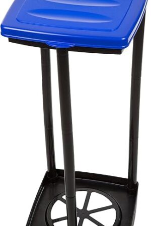 Wakeman Portable Trash Bag Holder - Collapsible Garbage Bin for Parties and Camping - 13-Gallon Plastic Can for Indoor and Outdoor Use (Blue/Black)