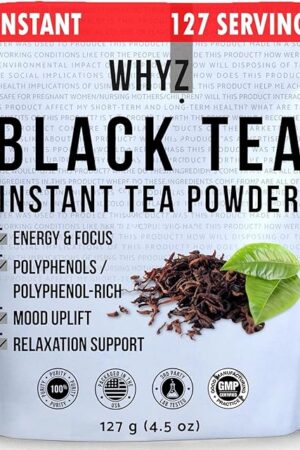 WHYZ Instant Black Tea Powder, 4.5 oz, Unsweetened Iced Tea Concentrate from Real Black Tea Leaves, Instant Powder for Hot & Cold Drinks, Powdered & Unsweet Tea 127 Servings