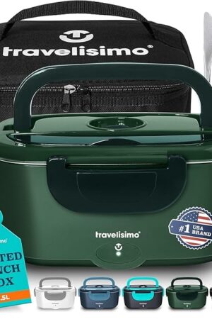 Electric Lunch Box for Adults, 80W Heated Lunch Box 1.5L Stainless Steel Portable Food Warmer, 12/24/110V Lonchera Eléctrica Portátil for Travel & Work, Loncheras para Hombres de Trabajo