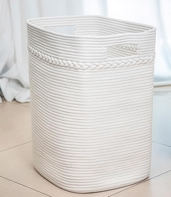 Collapsible Laundry Hamper by Homlikelan,75L Large Cotton Woven Laundry Basket with Handles,20"Tall Blanket Basket for Living Room,Bedroom,Storage Basket for Clothes,Toys,White