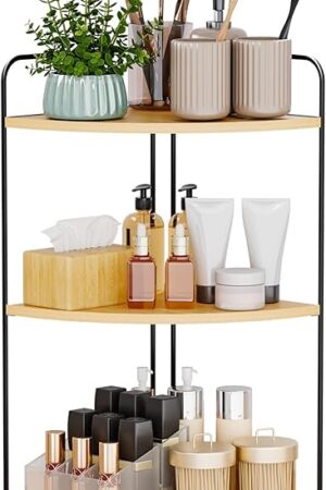 Bathroom Counter Organizer,Countertop Organizer,Vanity Organizers,Bathroom Storage,Bathroom Sink Caddy,Counter Shelf,Corner Counter,Corner Shelves(Black-Burlywood)