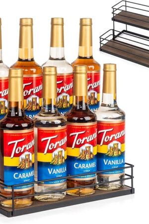 8 Bottle Capacity Coffee Syrup Organizer 2 Tier Coffee Syrup Stand Shelf for Coffee Bar Kitchen Small Wine Rack for Bar Family Storage for Syrup Wine Dressing
