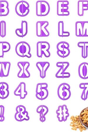 40pcs Alphabet Cookie Cutters Set Purple Plastic Letter Cake Decorating Fondant Number Cutters Mould Tools Fondant Letter and Number Stamps for Sugarcraft Biscuit Pastry Plunger Baking