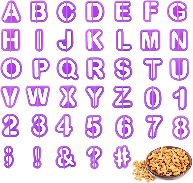 40pcs Alphabet Cookie Cutters Set Purple Plastic Letter Cake Decorating Fondant Number Cutters Mould Tools Fondant Letter and Number Stamps for Sugarcraft Biscuit Pastry Plunger Baking