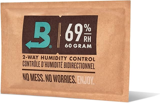 Boveda 69% Two-Way Humidity Control Pack For Storing Up to 25 Items – Size 60 – Single – Plastic & Wood Humidifier Boxes & Zip Lock Bags – Moisture Absorber – Humidifier Pack – Individually Wrapped
