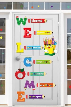 Cinrobiye Welcome Window Door Clings Stickers,Welcome Poster for Classrooms Door Decorations Back to School Party Teachers Supplies for Preschool Kindergarten Elementary Wall Glass Blackboard Decor