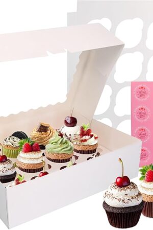 Cupcake Boxes 10 PCS, 12 Count Cupcake Containers with Window and Inserts, Quality Cupcakes Holder White Bakery Boxes Holding Dessert/Pastry, Cupcake Carrier for Birthday Party Bakery Supplies