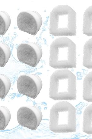 16 Pack Pet Fountain Filter Replacement,8 Carbon Filters and 8 Foam Pre-Filter Replacement Compatible with Multiple Pet Water Dspensers Water Bowl