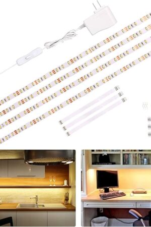 WOBANE Under Cabinet Lighting Kit,Flexible LED Strip Lights Bar,Under Counter Lights for Kitchen,Cupboard,Desk,Monitor Back,Shelf,6.6 Feet Tape Light Set,ETL Listed,120 LEDs,1100lm,2700K WarmWhite