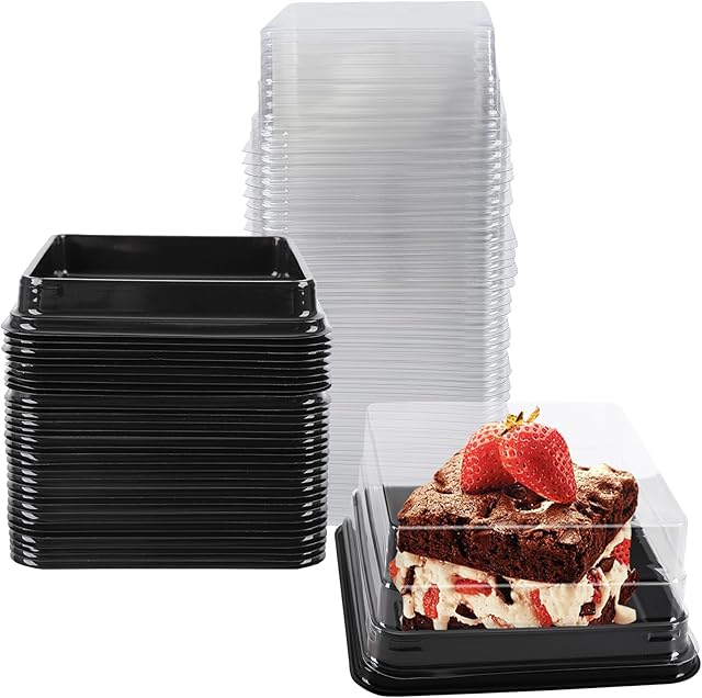 Hewnda Cake Box - 50 sets 4 Inch X 2-1/8 Inch Clear Plastic Mini Cake Box - Feast Cupcake Box - Muffin Box Biscuit Box Flat Top Box Bakery Cake Shop Sale Use
