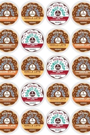 30 Count Donut Shop Latte Pods Variety Pack. 6 Top Flavors - Cinnamon Dulce Cappuccino, Vanilla, Caramel, Mocha, Pumpkin Caramel Cheesecake And Red Velvet,