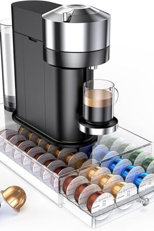 Coffee Pods Acrylic Holder PETG Drawer Compatible with Nespresso Vertuo Capsules 40 Pods Storage