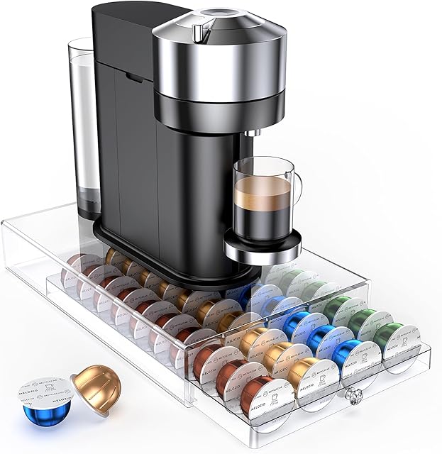 Coffee Pods Acrylic Holder PETG Drawer Compatible with Nespresso Vertuo Capsules 40 Pods Storage