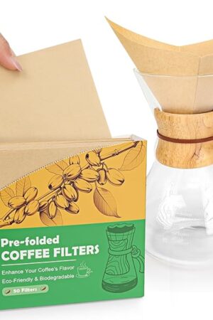 BYKITCHEN Pre-folded Pour Over Coffee Filter, Natural Unbleached Square Disposable Coffee Filter Papers for Pour-Over Coffee Maker Drippers and More(Set of 50)