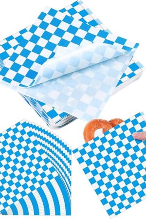250 Pcs Pretzel Bags Oktoberfest Decorations Blue and White Bavarian Soft Pretzel Sandwich Paper Bags Double Open Deli Wrappers for German Beer Festival Oktoberfest Decorations Party Supplies