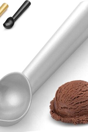 7 inch Ice Cream Scoop - One-Piece Nonstick Aluminum Ice Cream Scooper - Professional Metal Ice Cream Spoon - Durable, Easy to Use & Clean - Lightweight Cookie Spoon - Scoop Ice Cream (Sliver)