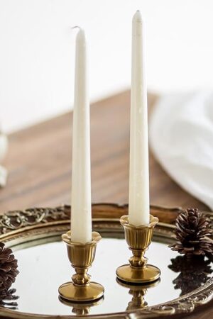 Vintage Candlestick Candle Holders Brass - Romadedi Taper Gold Candle Stick Victorian Style for Table Centerpiece Wedding Festive Christmas Mantel Decoration or Home Decor Set of 2