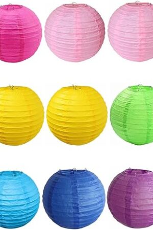 15pcs Colorful Paper Lanterns Multicolor Hanging Ball Lanterns for Birthday Wedding Bridal Baby Shower Home Office Classroom Outdoor Indoor Party Decoration (6 inch)
