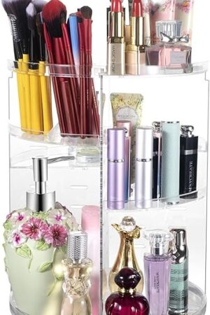 COYAHO 360 Rotating Makeup Organizer, Spinning Countertop, Cosmetic Holder Shelf, Make Up Organizers and Storage for Bedroom, Transparent