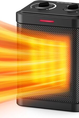 1500W Small Space Heater for Indoor Use, PTC Ceramic Space Heater with Thermostat, 3 Modes, Safety Quiet Heating, Multiple Protection, Portable Heater for Office Room Desk Use