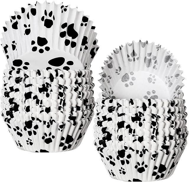 200 Pcs Paw Bone Cupcake Liners Dog Wrappers Paw Pattern Cup Cake Holder Puppy Dog Theme Cupcake Wrappers for Baby Shower Birthday Party Supplies(Black)